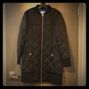 Long fitted silky black bomber